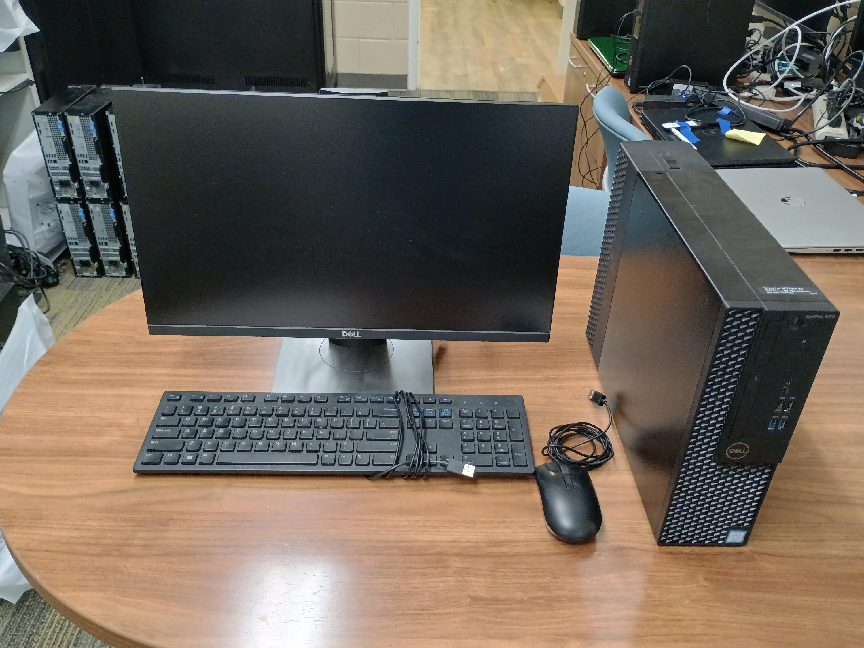 Desktop computer, monitor, mouse and power cable